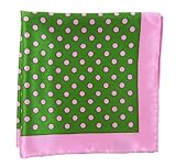 100% Printed Silk Kelly Green and Pink Big Printed Dots Patterned Pocket Square