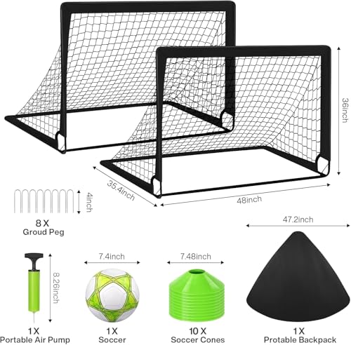 MIAOKE 1/2 Pcs Portable Soccer Goal of 4X3 FT for Backyard, Portable Football Goal Training Equipment with Football Cones, Carry Bag, Practice Net for All Ages Games, Sports