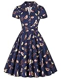 Womens 1950s Navy Blue Vintage Dress Retro Rockabilly Dress with Removable Belt