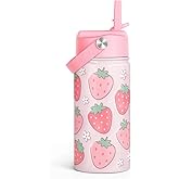 Strawberry Kids Water Bottle with Straw Lid 12oz Insulated Stainless Steel, Travel Tumbler, Gifts for Girls, Birthday, Christmas, Back to School