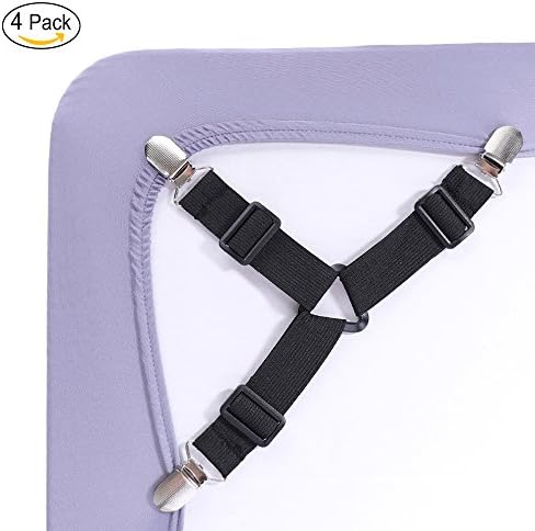 Plus Life Sheet Fasteners, Upgraded Adjustable Triangle Heavy Duty Sheet Band Straps Suspenders Corner Gripper Holder Clip for Fitted and Flat Sheets, 4 Packs