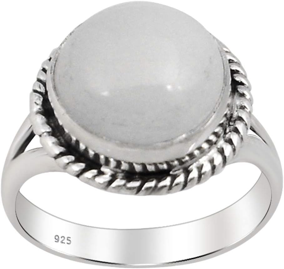 White Moonstone 6.55 Ct Round 925 Sterling Silver Engagement Rings For Women | Hypoallergenic Gemstones Ring Set For Womens | Beautiful Jewellery Present For Girls By Orchid Jewelry