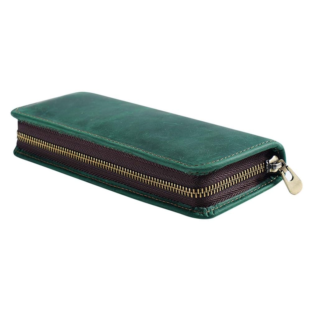 DONGKER Leather Pencil Case,Vintage Zippered Pen Fountain Pouch Holds 9 Pens & 2 Fountain for Work Office,College