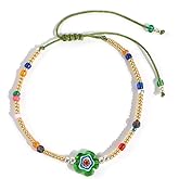 Opalencian Green Flower Gold Plated Beads Drawstring Bracelet for Women,Charm Beads Summer Bracelet,Handmade Fashion Jewelry Gifts