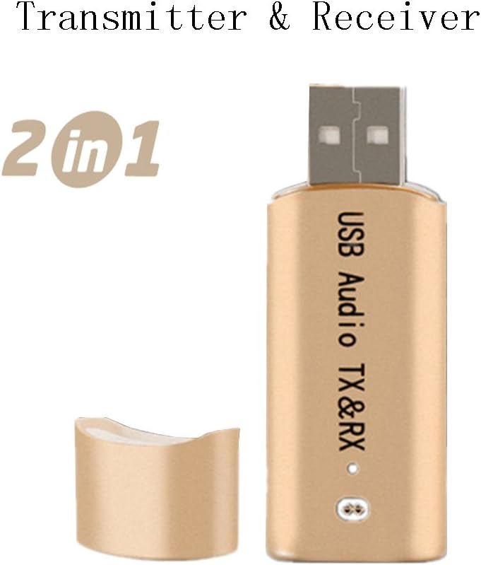 Bluetooth Transmitter and Receiver, 2 in 1 Wireless Audio Adapters Portable USB Dongle Bluetooth Receivers Transmitter for TV, iPod, MP3/MP4,ProJector CD player PSP Car Audio Stereo Speaker Headphone (Gold)