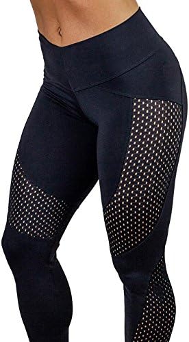 Wskshop Women's Yoga Leggings Mesh Sports Active Pants High Waist Gym Tights Running Workout Capri Legging (M, Black)