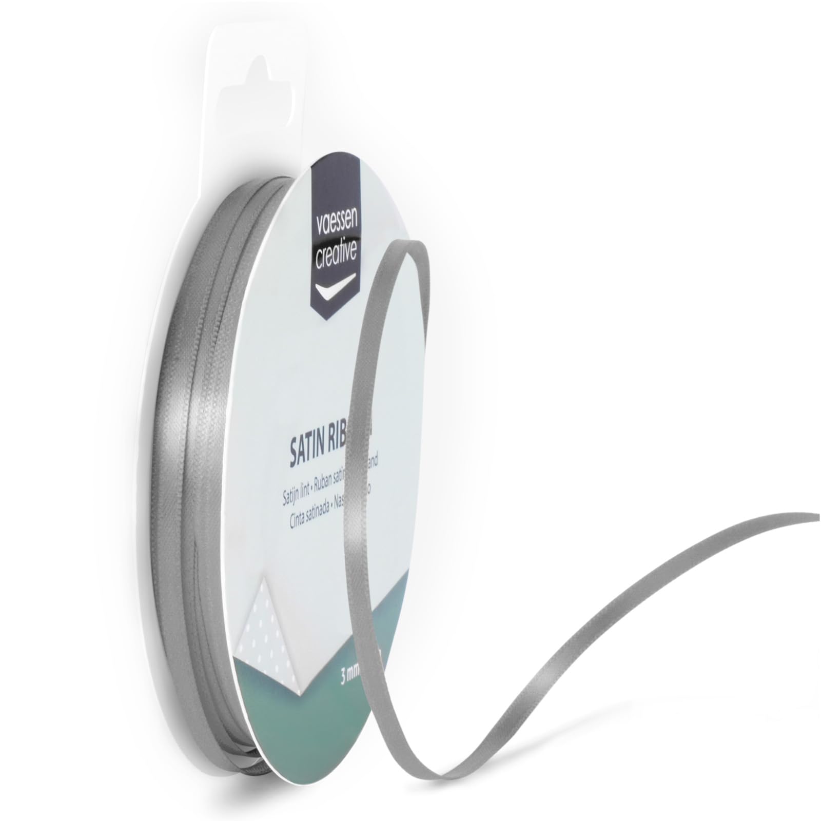 Vaessen Creative Satin Ribbon, Silver, 9mm x 10m, Elegant Shine for Card Making, Scrapbooks, Gift Wrapping and Other Craft Projects, 9 mm