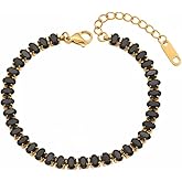 Tennis Bracelet for Women 5.9-7.1 Inch,18K Gold Plated with Red Green Black White Cubic Zirconia, Dainty Inlaid Chain, Minimalist Everyday Stackable Jewelry Gift