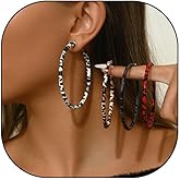 Leopart Print Large Hoop Circle Earrings for Women Chunky Animal Print Dangle Earrings Fall Winter Trendy Statement Huggie Earrings Hollow Round Leopard Ear Jewelry