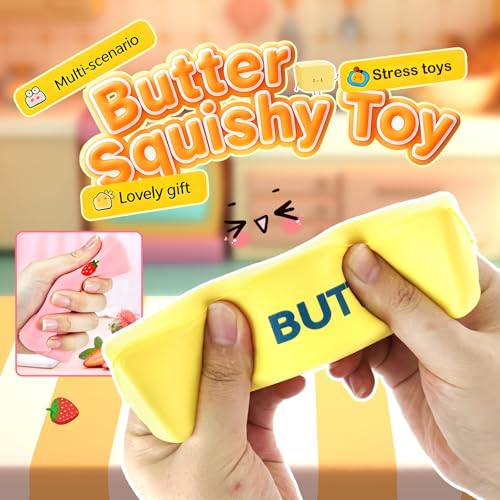 2Pcs Butter Strawberry Toy, Slow Rebound Butter Stick Soft Butter Stress Relief Block Sensory Fidget Toys for Kids Adults Office Home