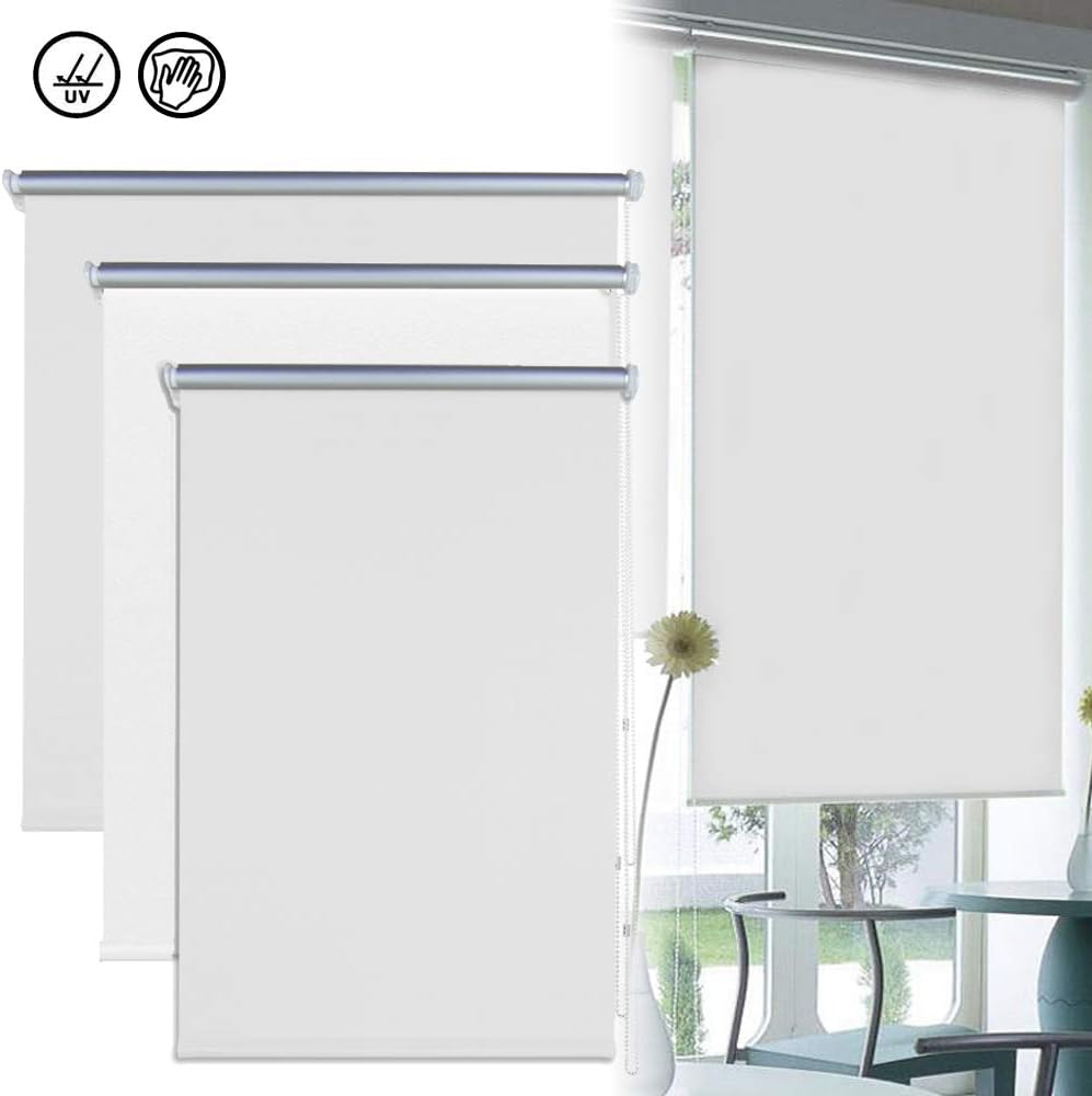 Froadp Thermal Blackout Roller Blinds without drilling Trimmable Waterproof Fabric UV Protection for Windows of Bedrooms Bathroom Office Livingroom(70x160cm, White)