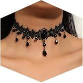 Fesciory Black Necklace for Women, Adjustable Daily Goth Jewelry Gift | Adjustable Fit, Close-Fit Black Necklace, Lace Velvet Beaded or Pendant Styles, Goth 90s Y2K Looks, Halloween & Party Wear
