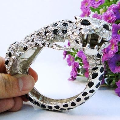 Feast EVER FAITH Austrian Crystal Black Enamel Gorgeous Leaping Leopard Animal Bracelet for Women