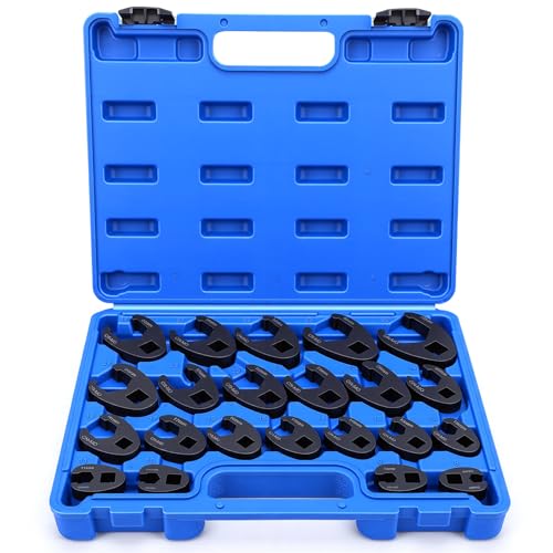 Crowfoot Wrench Set, 22 Pieces 1/2 Inch 3/8 Inch Drive Outdoor Square Wrench Set, 8-32mm Metric Drive Pipe Socket Set, Flared Nut Wrench