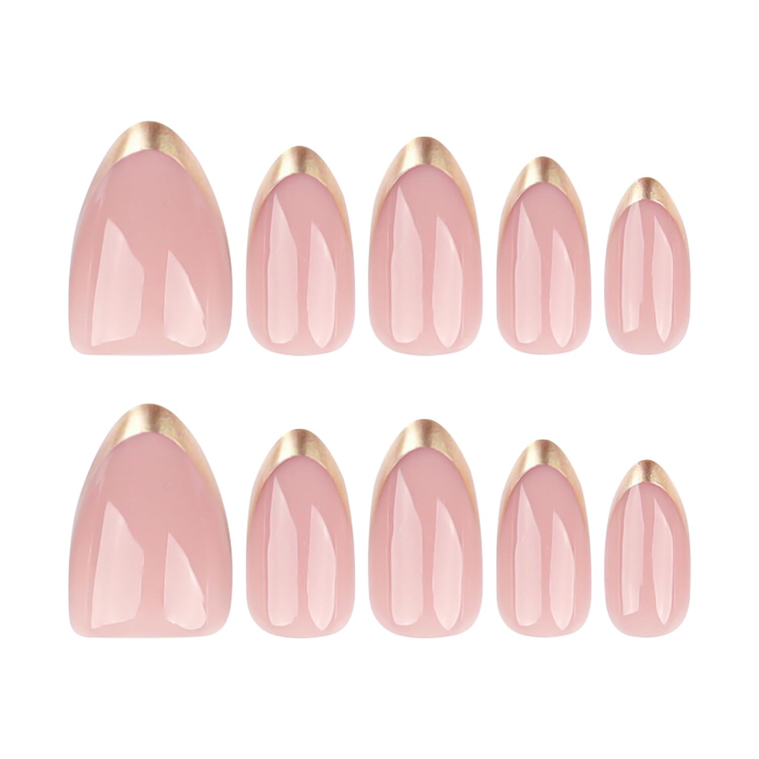 LPOODDNU French Tip Press on Nails Almond Fake Nails Medium False Nails with Gold Tips Design Glue on Nails Glossy Pink Acrylic Nails Press ons Full Cover Stick on Nails for Women Manicure 24Pcs - Image 5
