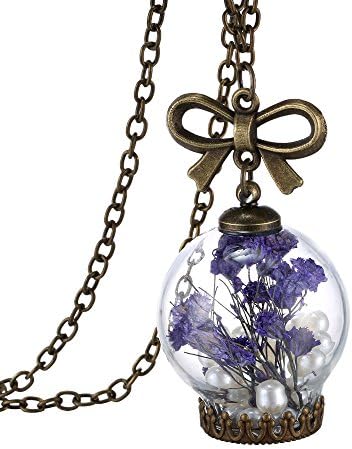 Glass Orb Fashion Jewelry Round Shape Glass Dried Flower Pendant Necklace