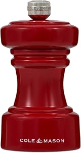 Cole & Mason Hoxton Red Gloss Salt Mill 10cm Beech Wood Ceramic Grinder view 1