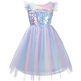 Dressy Daisy Unicorn Birthday Rainbow Tulle Dress Princess Costume with Headband Fancy Party Outfit for Toddler Little Girls