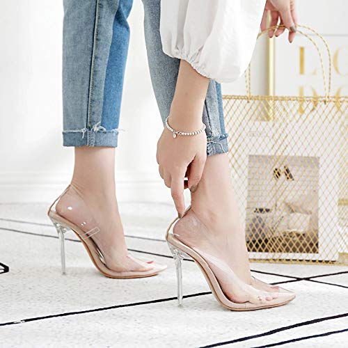 HHAQ High-Heeled Pointed Shoes European Women's Large Shoes Transparent Film Pointed fine-Heeled Fashion,Apricot,Thirty-Seven