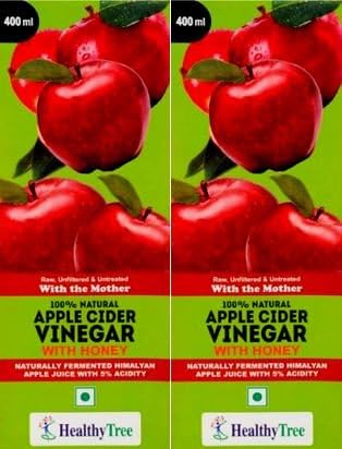 Healthy Tree Unfiltered, Unpasteurized Apple Cider Vinegar with Honey 400ml- Pack of 2