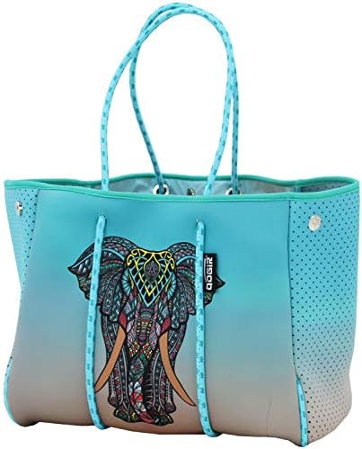 QOGiR Neoprene Multipurpose Beach Bag Tote with Inner Zipper Pocket and Movable Board (Elephant, Large)