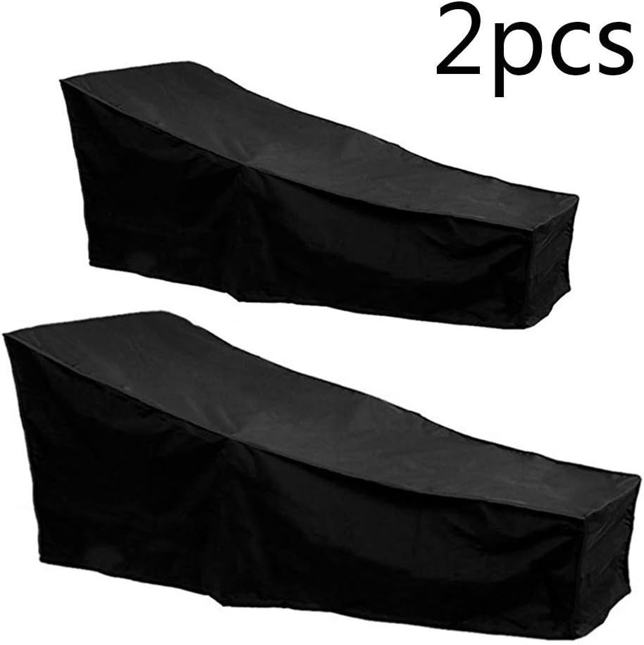 2 Pcs Outdoor Chaise Lounge Chair Cover Waterproof Patio Furniture Pool Lounge Chair Covers Protector Heavy Duty Premium 82”Lx30”Wx31”H (Black)