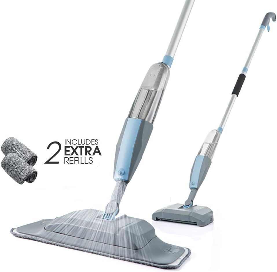 Three Effect Syncretic Spray Mop for Floor Cleaning with Sweeper- Wet and Dry,Microfiber Floor Mop Include- 1 Sparying Mop, 3 Machine Washable Microfiber Mop Pads, 1 Refillable Bottles and 1 Scraper