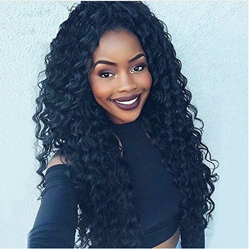 2017 New Style 360 Lace Wigs Deep Loose Curly 250% Density Glueless Lace Front Human Hair Wigs for Black Women Pre Plucked Brazilian Virgin Hair Natural Black Ponytail 360 Lace Frontal Wigs (16 inch)