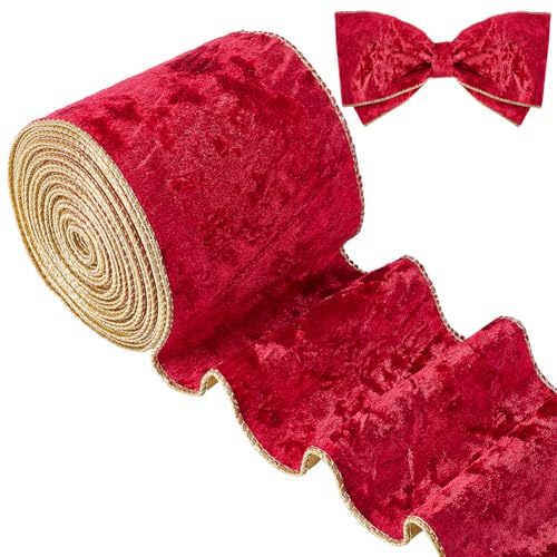 CABODYALS 9.14M 100mm Red Burgundy Wired Gold Edge Single Face Vintage fabric Velvet Ribbons Christmas Wreath Ribbon for Sewing Making Wedding Decoration Bow Gift Box Wrapping Diy Craft Supply
