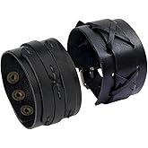 BaBakiak Punk Leather Cuff Bracelet, 2PCS Vintage Braided Leather Wristband for Men Women