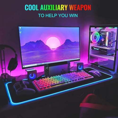 SKY-TOUCH RGB Gaming Mouse Pad, Extra Large Soft Led Extended Mouse pad, anti-slip Rubber Base Computer Keyboard Mat, Black