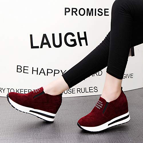 Women's Platform Wedges Walking Sneakers Flat Thick Bottom Shoes Slip On Ankle Boots (Wine -1, US:5.5) - Thumbnail 3