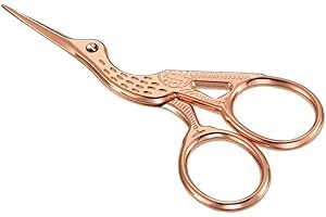 YESTOO Stork Scissors, Professional Stainless Steel Beauty Grooming Scissors for Eyebrow, Facial Hair, Dry Skin, Nose Hair(Rose Gold)