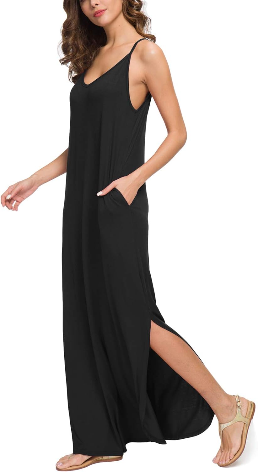 GRECERELLE Women's Summer Casual Loose Dress Beach Cover Up Long Cami Maxi Dresses with Pocket at  Women’s Clothing store