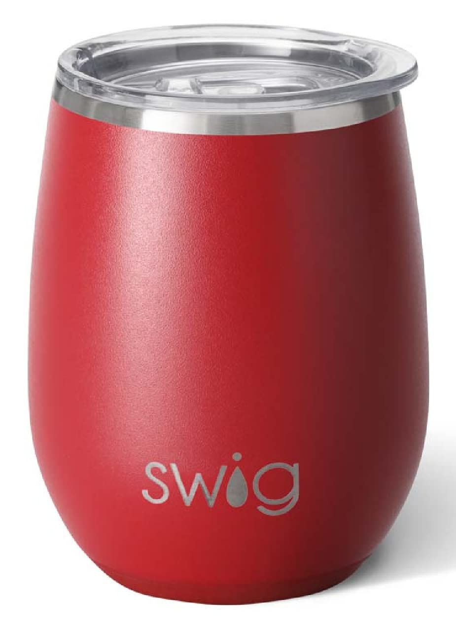 Swig 14oz Insulated Wine Tumbler with Lid, Dishwasher Safe, Stainless Steel Wine Cups (Crimson)