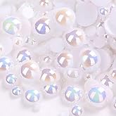 1000PCS Mixed Sizes 3/4/5/6/8/10mm Flatback Half Round Pearls Gems for Crafting, AB Color Pearl Beads Stones for Crafts Jewelry Clothes Shoes Dress Nail Art Making Embellishments (White AB)