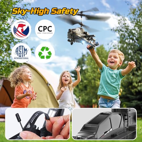 DEERC RC Helicopter for Kids and Adults, 2.4GHz Remote Control Helicopter W/ 2 Batteries, LED Lights, Altitude Hold & One-Key Take Off,30 Mins Flight,Indoor Military Flying Toy for Beginners Boys Gift