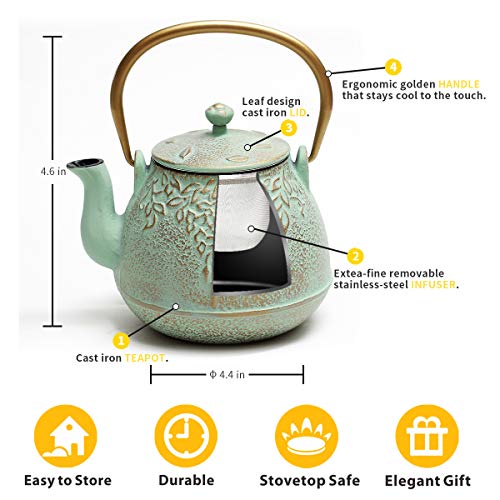 Tea Kettle, Toptier Japanese Cast Iron Teapot with Stainless Steel Tea