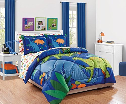 MK Collection 7pc Full Comforter Set Dinosaurs Blue Green Orange New # Dino White