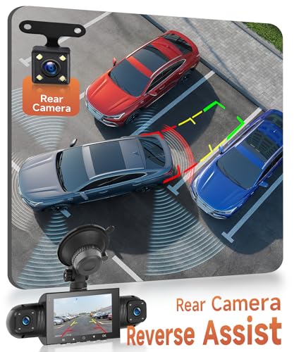 4 Channel Car Dashcam 360°, 4 HD 1080P Front and Rear Left Right Camera, 3 Inch 1080P Dash Cam with 8 IR Night Vision/Loop Video/24H Parking Monitor/G-Sensor