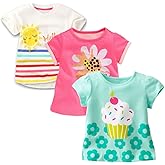 SIMPEXPE Girls Toddlers' Short-Sleeve Graphic T-Shirts,Crewneck Kids Tee Tops, Girl Clothes Outifit,Multipacks