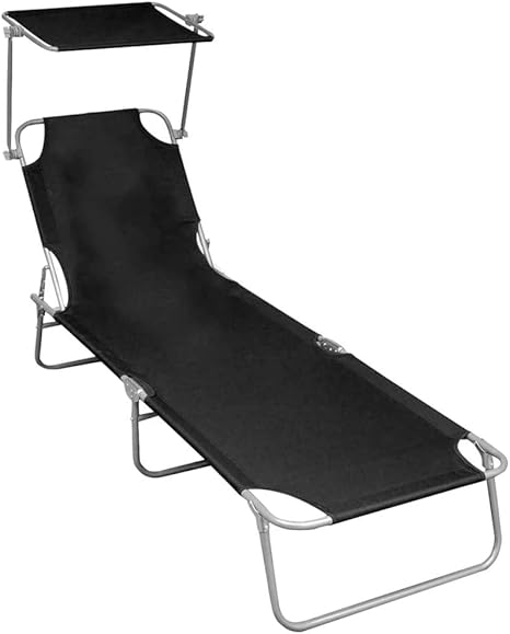Vidaxl Klappliege Mit Sonnenschutz Sonnenliege Gartenliege Strandliege Campingliege Liegestuhl Freizeitliege Liege Gartenmobel Schwarz Aluminium Amazon De Kuche Haushalt