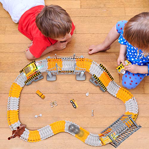 Engineering Tracks car for kids toys,161pcs Create A Engineering World Road Race,Flexible Track Playset and 2 pcs Cool Engineering Car for 3 4 5 6 7 Year & Up Old boy Girls Best Gift