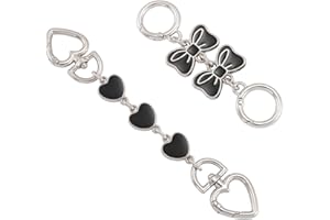 Anbys Silver Bag Extender Chain Purse Extender Chain Purse Strap Extender Bag Chain Charms(Black Heart/Bow)