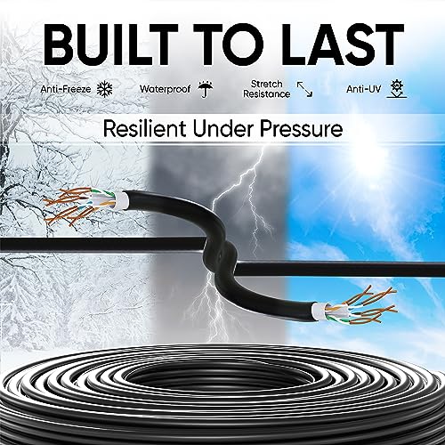 Mr. Tronic 50m Cat 6 Ethernet External Waterproof Cable Cat 6 High Speed LAN Network Cable for Fast Internet 1Gbps - AWG24 Bulk Without RJ45 Connectors, UTP CCA (50 Meters, Black)