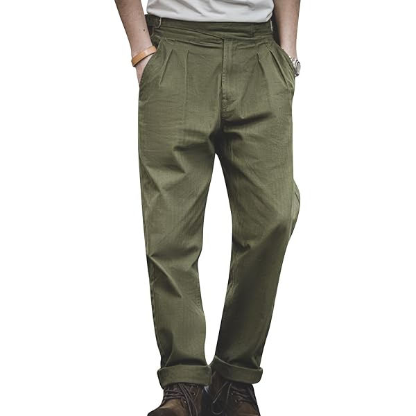 Snoly Men's Cotton Retro Tapered Leg Flat Front Chino Pant