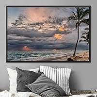 Framed Canvas Wall Art Palm Tree Colorful Cool Group Multicolor Photography Places Realism - 16x24 inches