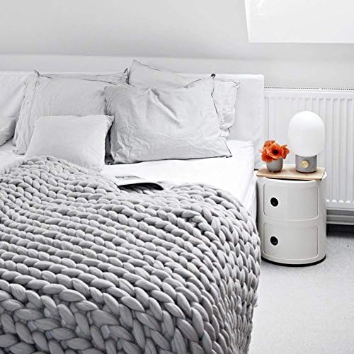 Incake Chunky Knit Blanket Thick Wool Bulky Hand-Made Throw for Pet Cushions(Grey,24"x24")