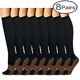 QUXIANG Copper Compression Socks (8 Pairs) for Women & Men- Best for Running, Athletic, Pregnancy and Travel - 15-20mmHg