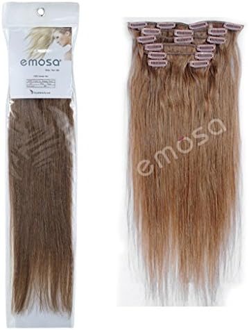 Emosa 7Pcs 70g 100% Real Silky Soft Remy Human Hair Clip In Extensions 20" 90g #8 Khaki Brown ¡­